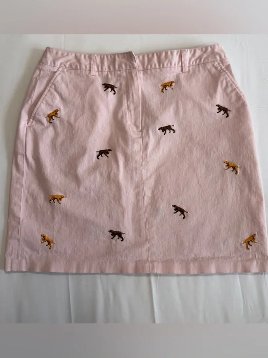 Larry Levine Pale Pink Mini Skirt with Embroidered Retrievers - Picture 1 of 11